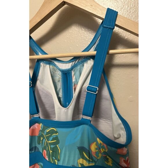 Lands' End Swimsuit Aqua Turquoise Tropical‎ Floral Keyhole One Piece Sz 8 DDD - Picture 8 of 13